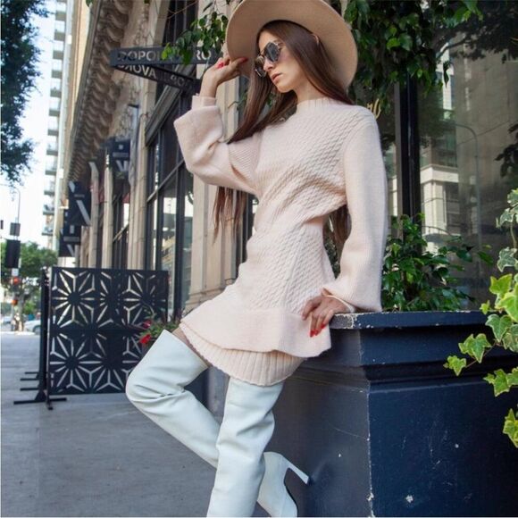 Hope Horizon Cream Cable Knit Ruffle Hem
Sweater Boutique Mini Dress - Picture 4 of 16